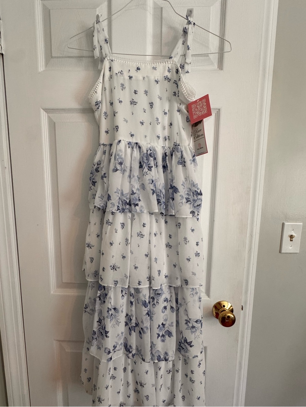 Rare Editions White and Blue Floral Tiered Sundress
